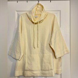 Pure Jill Sweatshirt Womens XL Petite Cream Drawstring Cowl Neck Pocket